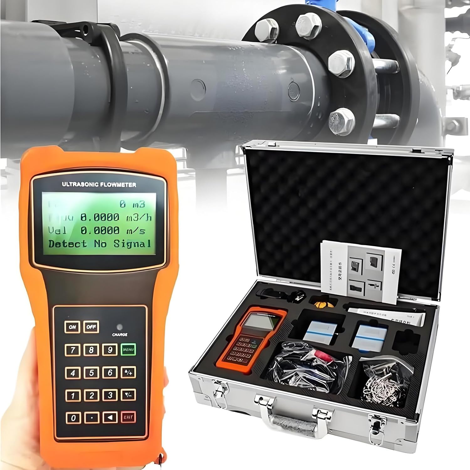 Industrial-Grade Handheld Ultrasonic Flowmeter, MUF-020H Type Portable Clamp-On Meter, High Accuracy Measurement for Hot/Cold Water & Other Liquids (-30~90℃) DN50-700mm