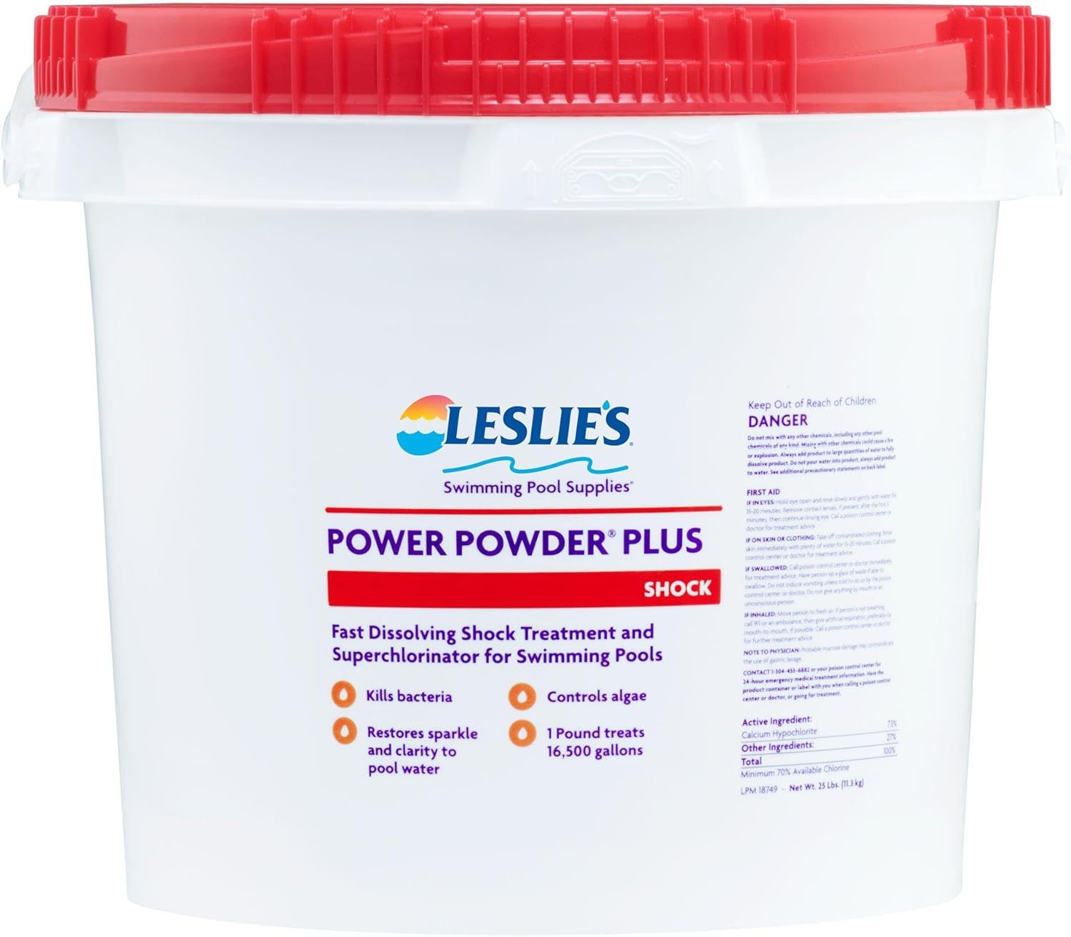Leslie's Power Powder Plus Calcium Hypochlorite Pool Shock 25 lb Bucket W8000326