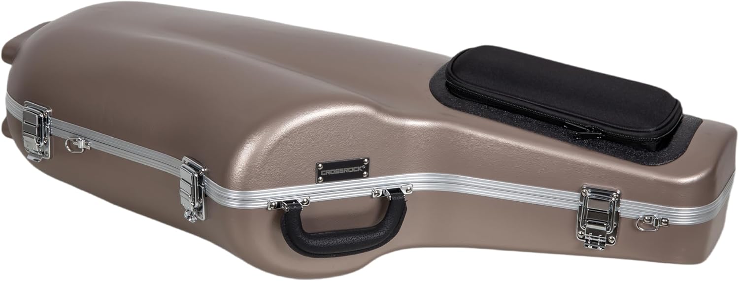 Crossrock ABS Tenor Saxophone Case – Contoured Champagne Finish, Burgundy Velvet Interior, Accessory Pocket, Security Lock & Detachable Strap