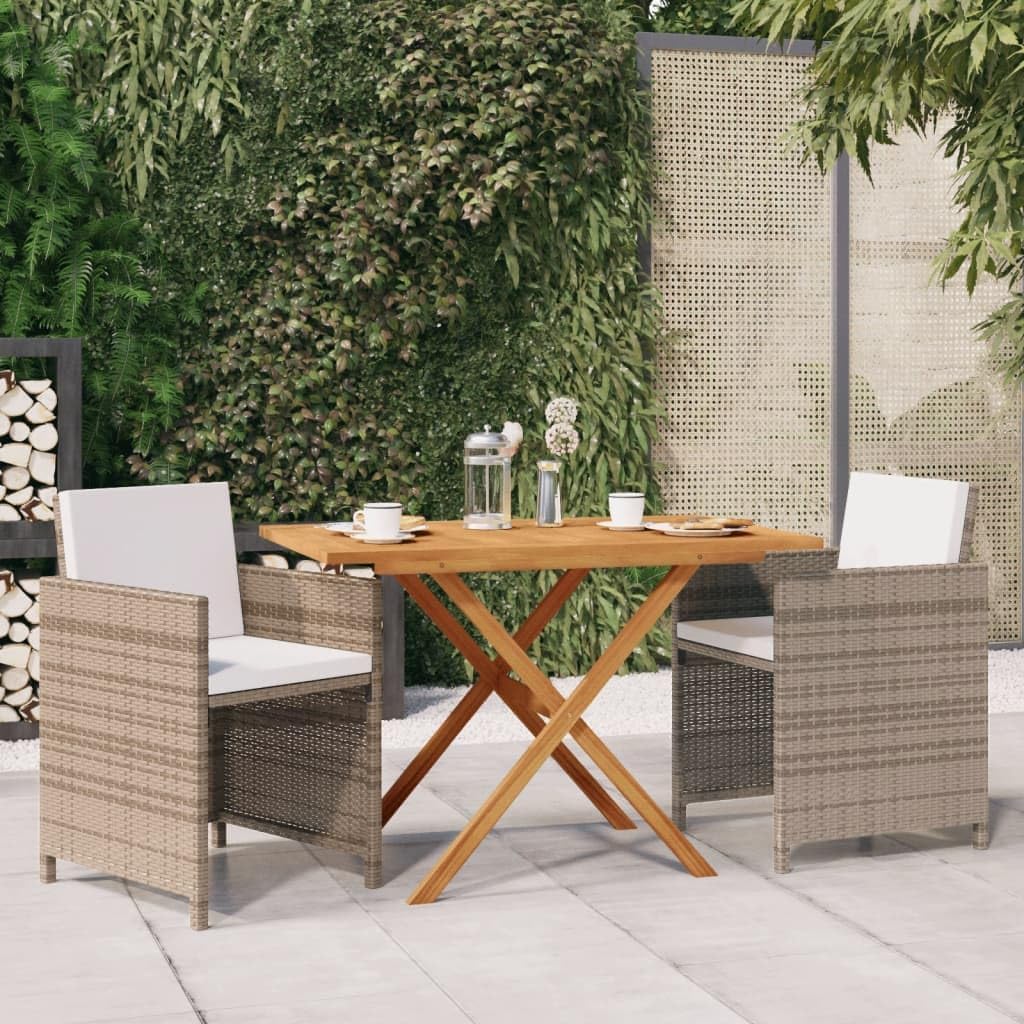 3 Piece Patio Dining Set with Cushions Beige,Acacia Wood Patio Dining Set with WeatherResistant Chairs and Padded Cushions for Outdoor Dinners Patio Furniture Sets, Outdoor Furniture Sets