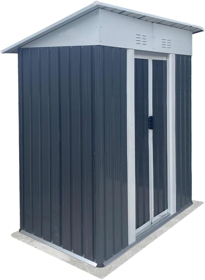 5FTx3FT Pent Roof Grey Outdoor Tool Bike Storage Garden Shed – Durable, Waterproof, and Resistant Metal Shed for All Climates