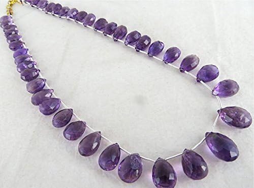 Natural Brazilian AMETHYST FACETTED Briolette BEADS Necklace 18 INCHES 17MM TO 11MM