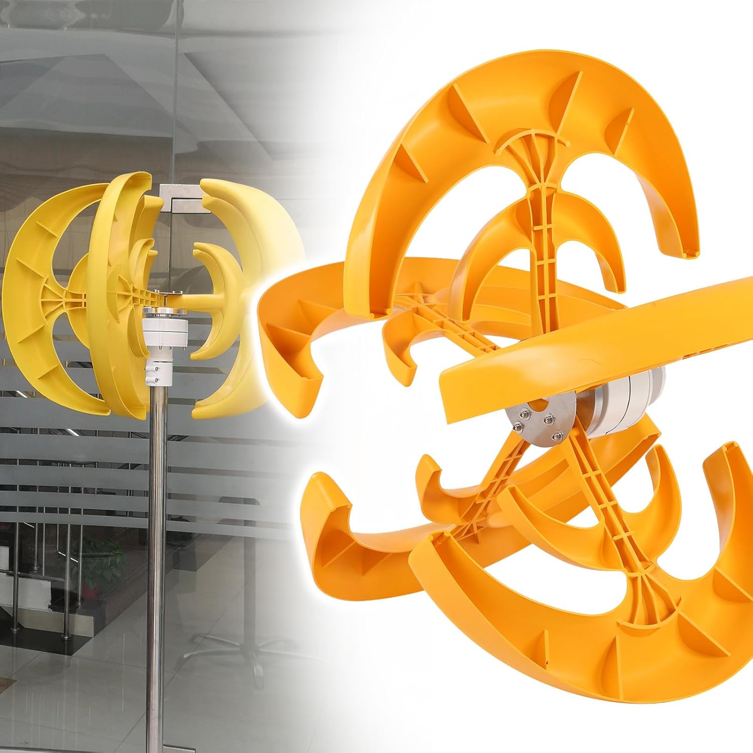 200W Low Rpm Windmill Generator 12V 24V, Wind Turbine Generator with Controller, Vertical Wind Turbine for Home Use,Yellow-12V