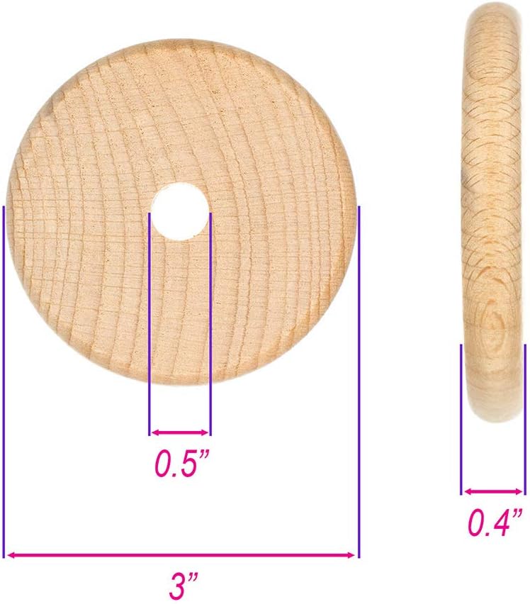 Craft County 3 Inch Wooden Disc Bead – for DIY Projects, Making, and Counting Tiles (100 Pack)