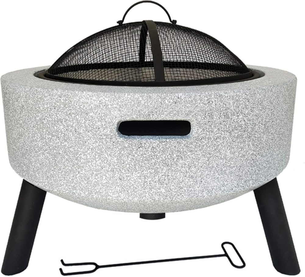 HWOEK Garden Fire Pit Patio Fire Bowl Fire Pit with BBQ Patio Heater/BBQ/Ice Pit with Waterproof Cover (3 in 1Fire PitTable & Grill),White