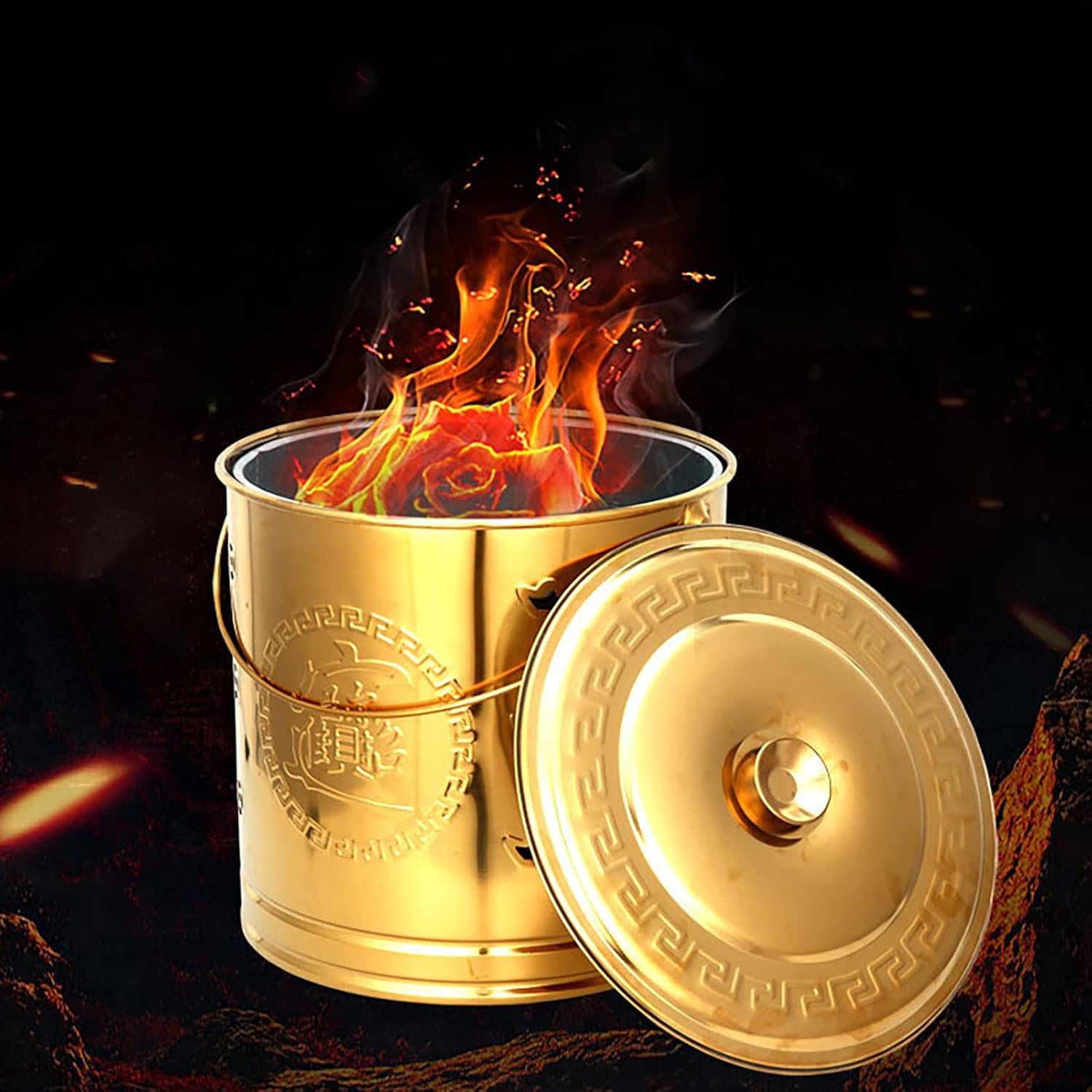 Metal Burn Barrel Incinerator Stainless Steel Burn Barrel Fire Cage Burn Incinerator Bin for Waste Paper Garden Leaf Fire Bucket Burning Pit Paper (Color : Red, Size : 50CM)