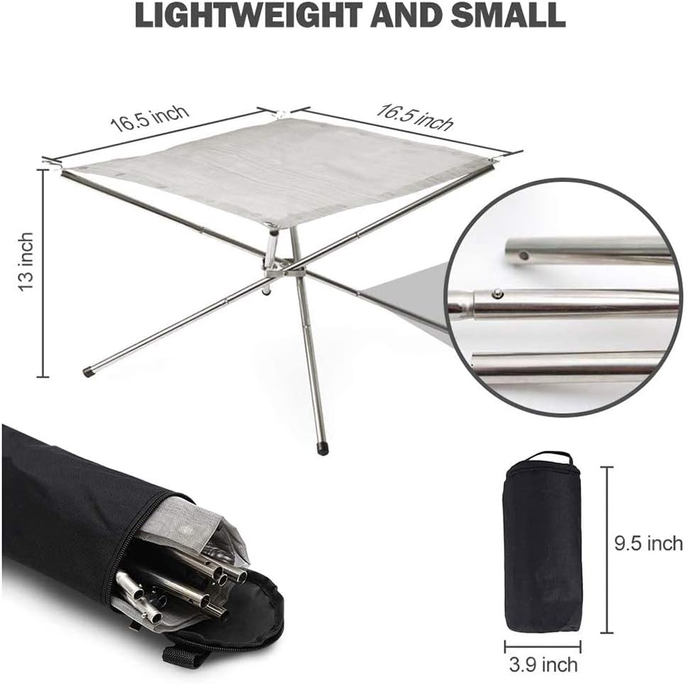 Foldable Stainless Steel Mesh Fire Pits,Wood Burning Fire Bowl,16.5 Inch Portable