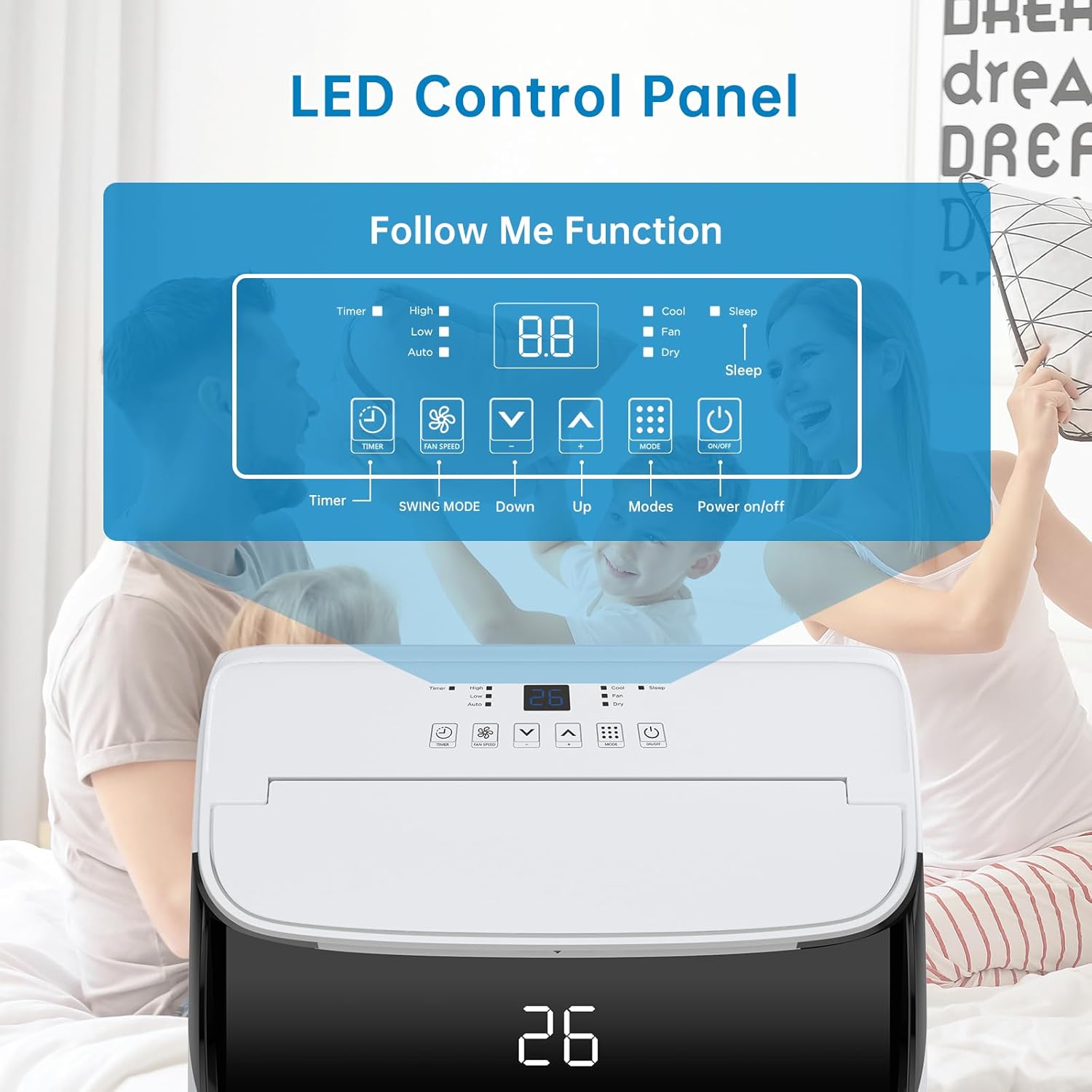 12,000 BTU Air Conditioner Portable – Portable AC Unit for Rooms Cools 450-550 Sq.Ft, 3 Modes (Cool/Dry/Fan), 370m³/h Airflow, Remote, 24H Timer, 785W/h, White-08CPD