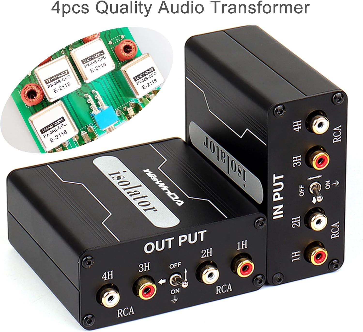 4 Channels RCA Ground Loop Noise Isolator(No Reduce Bass)Gold Coating Audio Hum Eliminator Speaker Noise Filter Aluminum Shell for HIFI Stereo Car Audio Player Home Theater Plug&Play (Black)