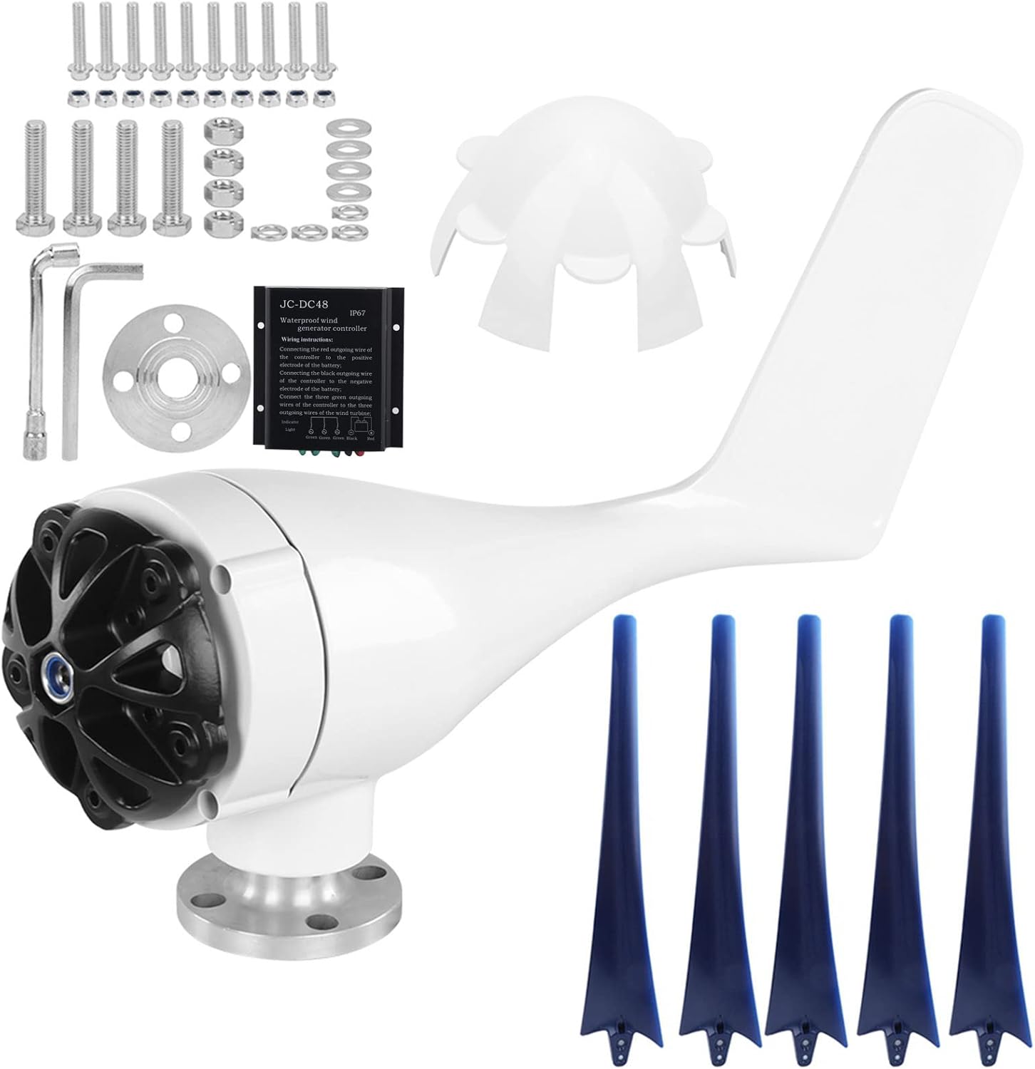 Wind Turbine Generator Kit, 800W Small Wind Generator Turbines Kit 5 Blades Power Parts Wind Power Generator for Marine, RV, Home, Windmill Generator(48V-BLUE)