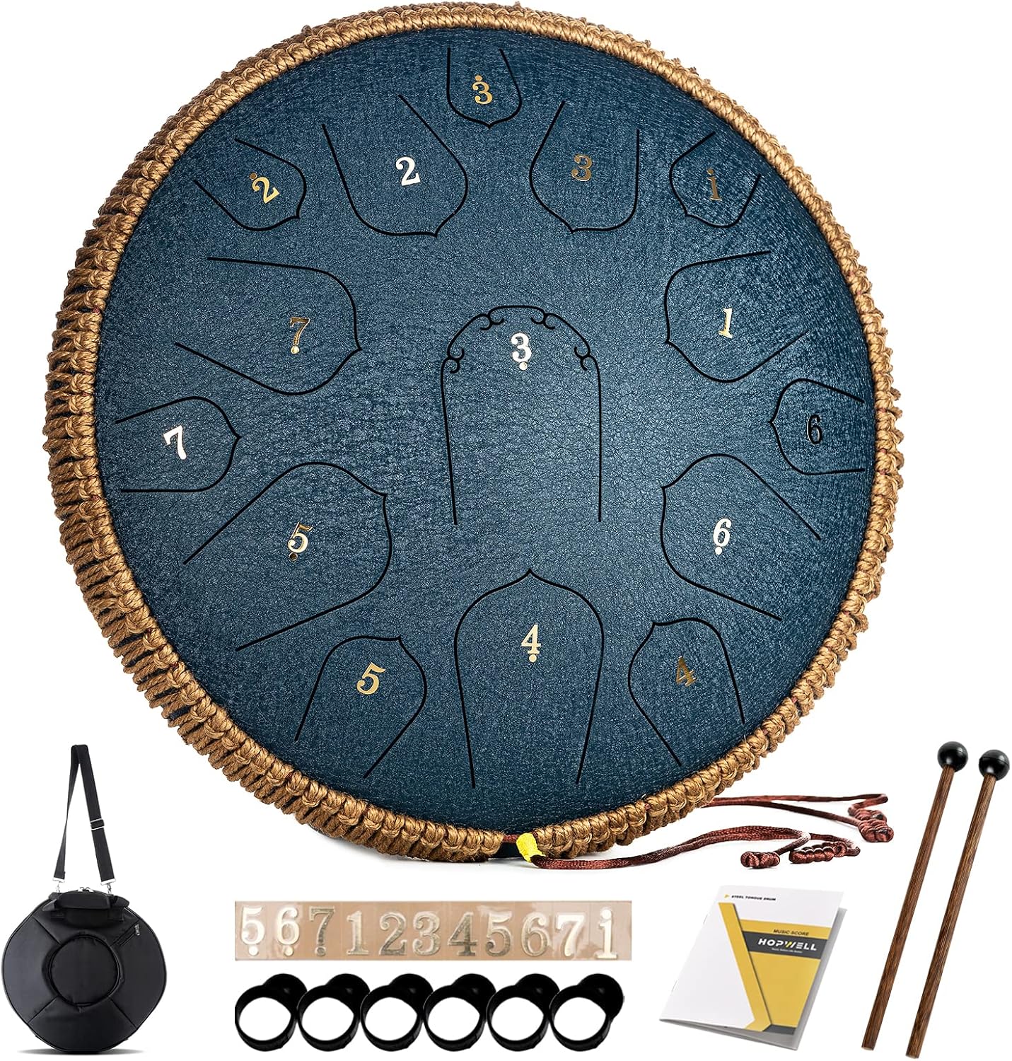 Steel Tongue Drum - 14 Inch 15 Note Tongue Drum - Hand Pan Drum with Music Book, Handpan Drums Mallets and Carry Bag, D Major (Navy Blue)