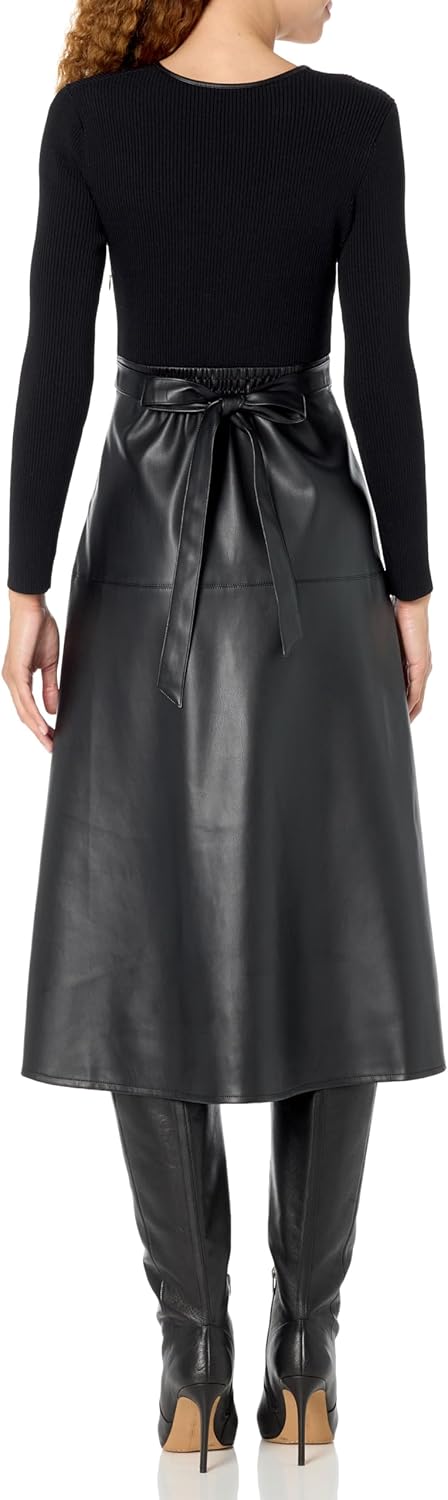 Shoshanna Women's Peyton Faux Leather Combo Knit Midi Dress