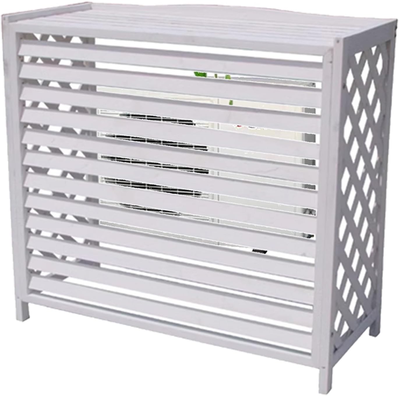 Air Conditioner Fence Screen Protective Cover Solid Wood Shelf Plant StorageDecorative Louvered Frame for Outside to Hide Condensing Unit for Outdoor Privacy(Cream,L115cm*W54cm*H95cm)