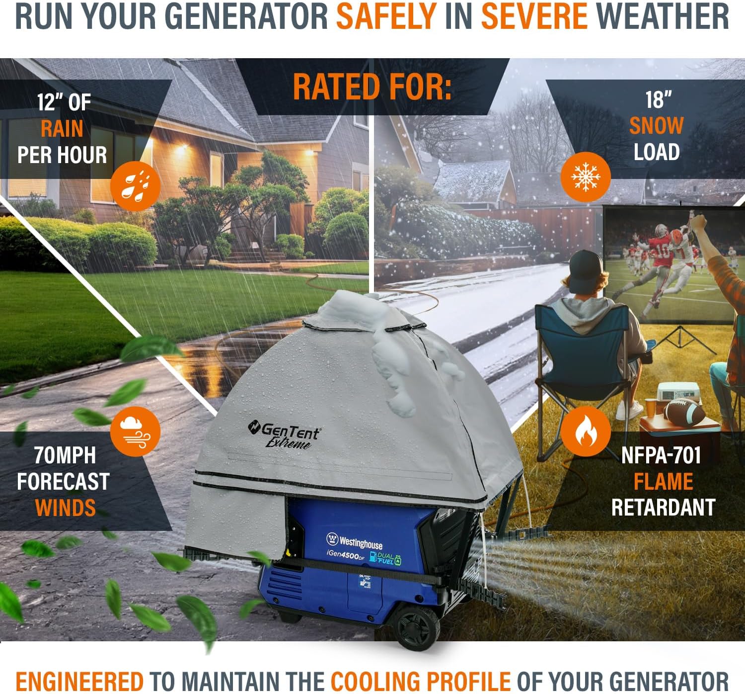 GenTent Generator Running Cover - Inverter Kit (Extreme, Grey) - for Fully Encased Inverter Generators