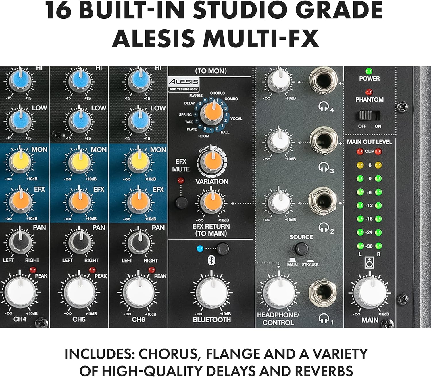 ALTO TrueMix 800FX audio Mixer with 4 XLR Mic Ins, USB Audio Interface and Bluetooth for Podcasting, Live Performance, Recording, DJ, Mac and PC