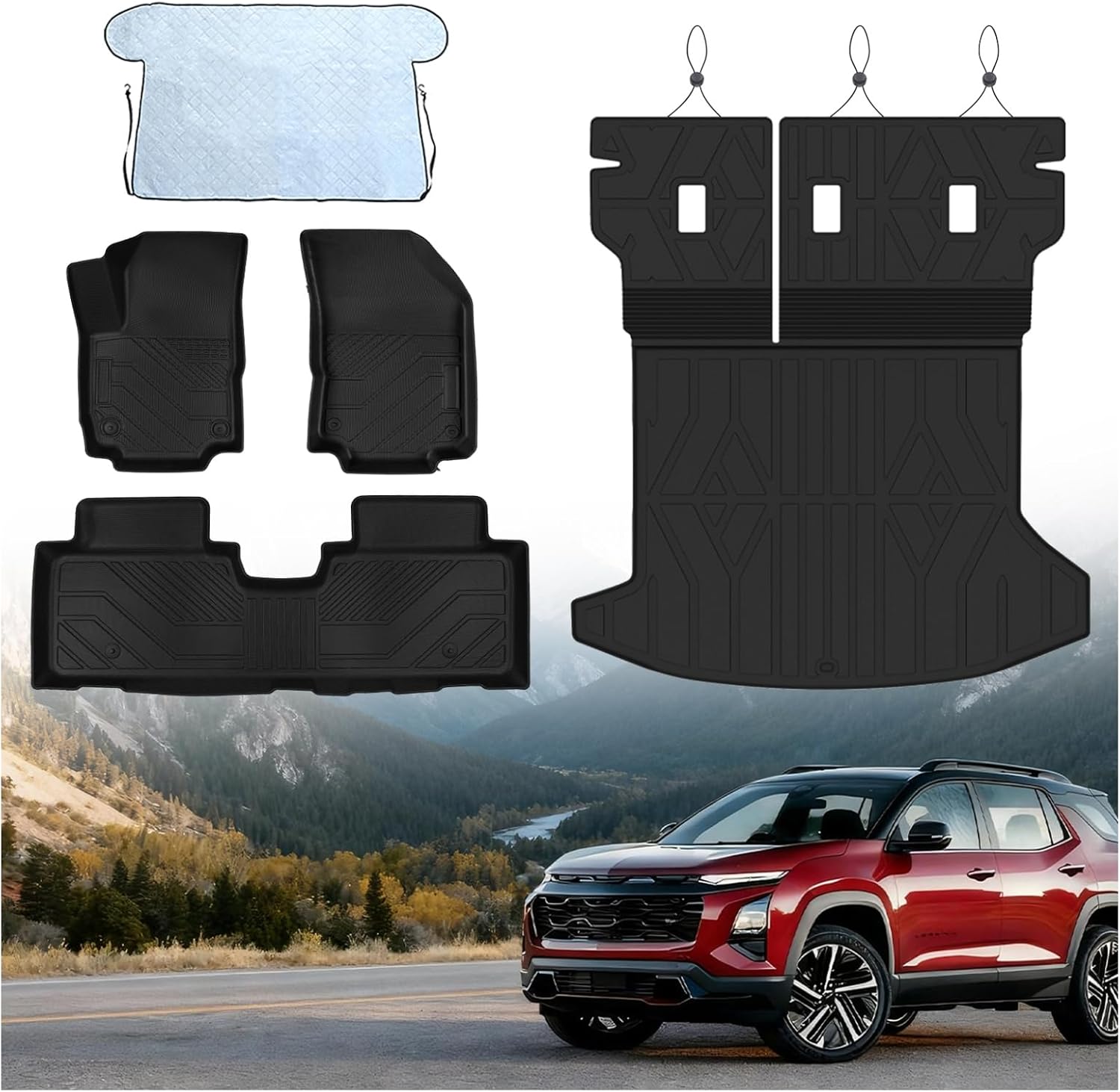 Floor Mats for Chevy Equinox 2025-2026/GMC Terrain (Not for EV),All Weather Protection Custom Floor Mats Trunk Cargo and Car Windshield Cover Set for Chevy Equinox Accessories