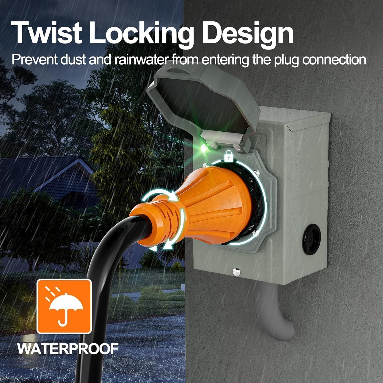 Generator Cord 50 Amp and Pre-Drilled Inlet Box Kit, 25ft Generator Cable Extension 50A 4 Prong NEMA 14-50P to SS2-50R with Twist Lock, Heavy Duty STW Wire for RV Camper & House, ETL Listed