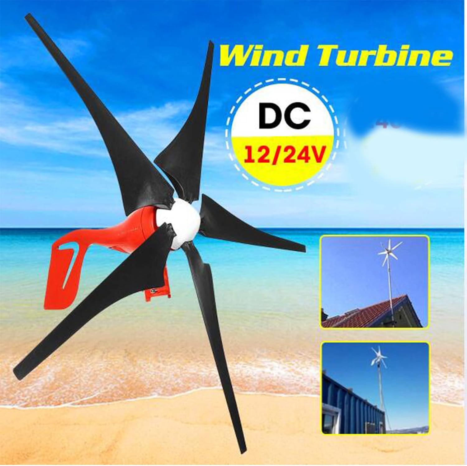 8000W Windmill Turbines Generator Kit, Small 6 Blade Wind Industrial Machinery Equipment for Marine Home Charging (Black, 220V)