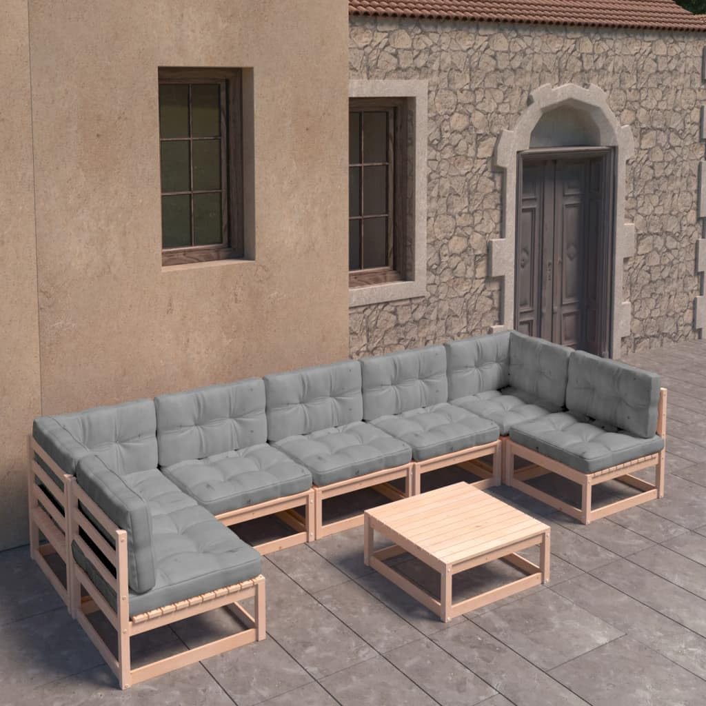 8 Piece Patio Lounge Set with Cushions Solid Wood Pine,Rustic Pinewood 9Piece Patio Lounge Set with Gray Cushions Patio Furniture Sets, Outdoor Furniture Sets