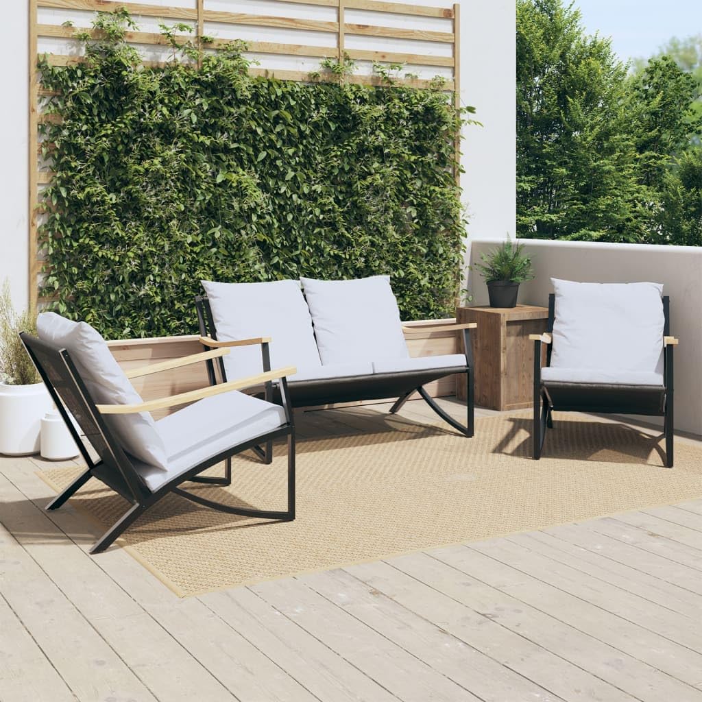 3 Piece Balcony Furniture Set with Cushions Black Steel,Comfortable and Durable Patio Furniture Set: for Relaxation and Conversations Patio Furniture, Outdoor Furniture Sets