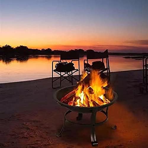 22Inch Outdoor Fire Pits, Patio Stove Wood Burning BBQ Grill Fire Pit Bowl Iron Round Shape Fire Pit for Outside Wood Burning for Backyard Garden Patio Heating