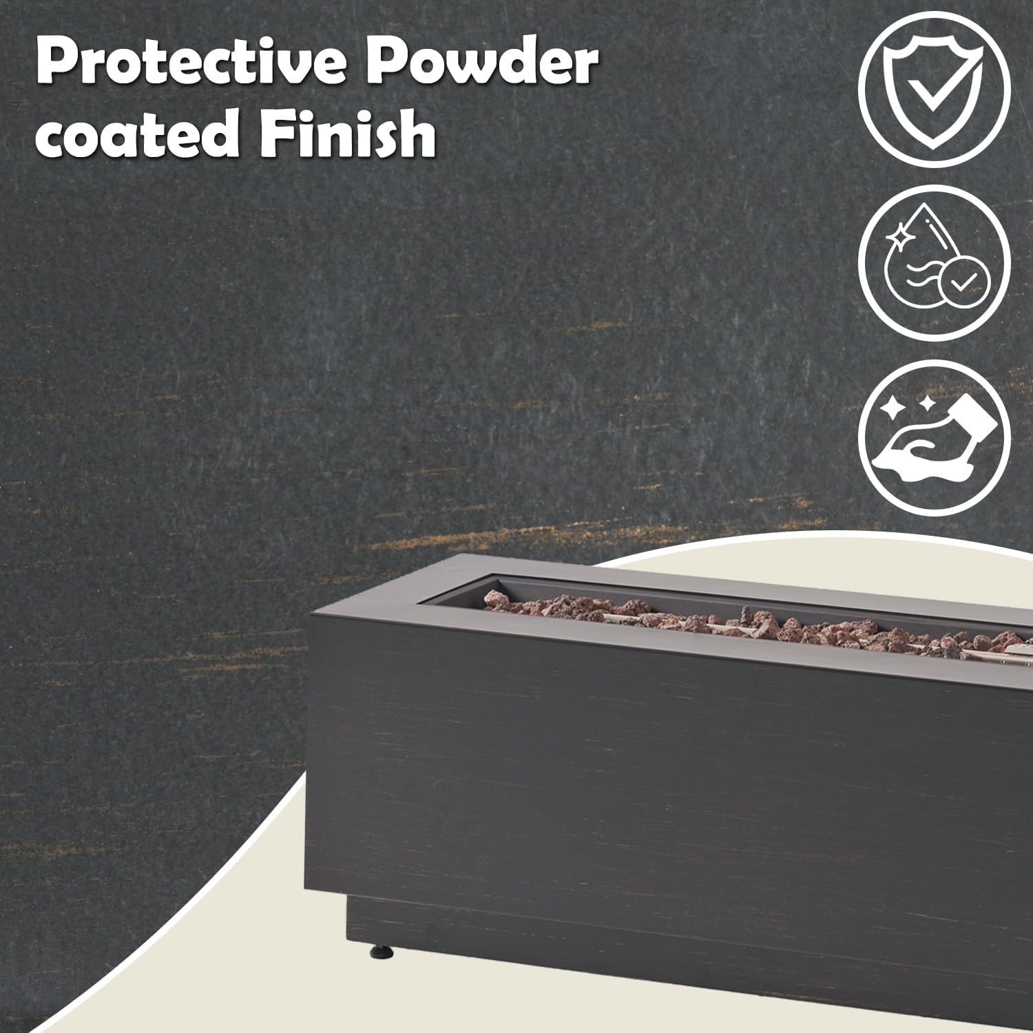 48“ Outdoor Propane Fire Pit, 50,000 BTU Rectangular Iron Gas Fire Pit, Modern Patio Firepit Table Waterproof Outside Metal Heater Fireplace for Deck Backyard Garden