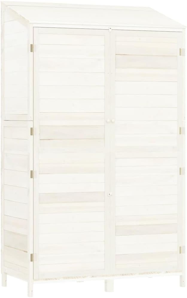 vidaXL Solid Fir Wood Garden Shed – Versatile Outdoor Storage in Charming White Design, Easy to Assemble, Stable and Durable Build, Generous Sizing – 40.2
