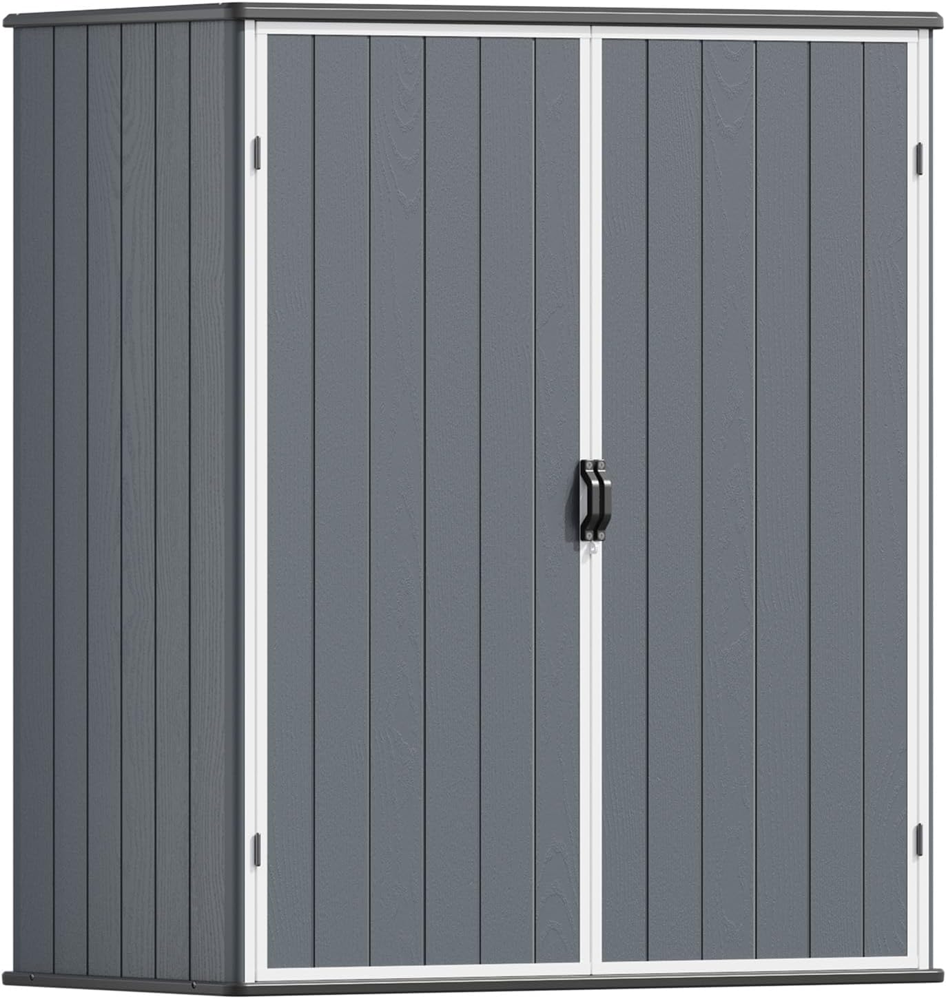Patiolife 5 x 3 FT Plastic Outdoor Storage Shed, Resin Waterproof Cabinet with Stable Roof and Lockable Doors for Patio Furniture, Pool Accessories and Tools, Dark Grey