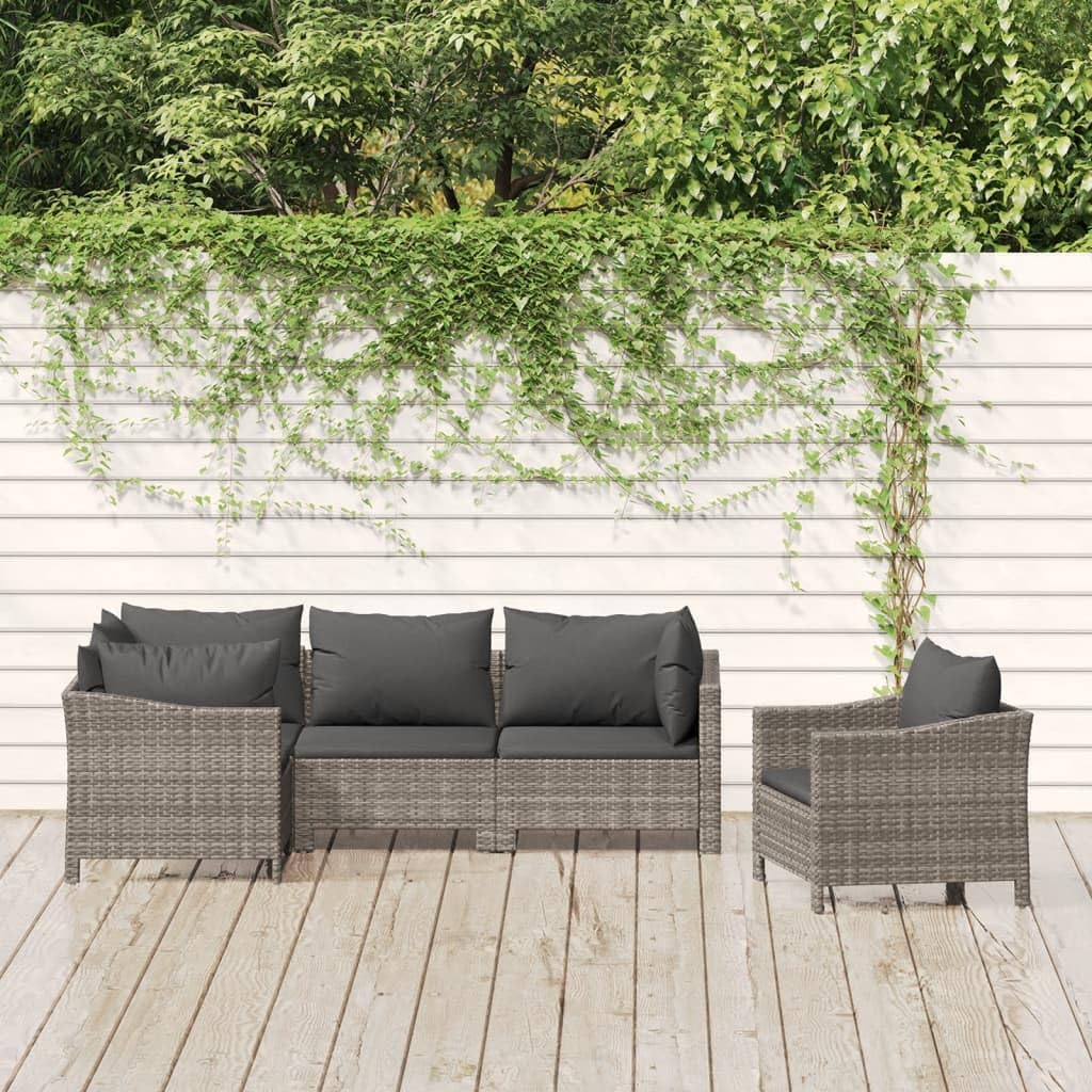 5 Piece Patio Lounge Set with Cushions Gray Poly Rattan,Modern Outdoor Patio Lounge Set: WeatherResistant PE Rattan and PowderCoated Steel Patio Furniture Sets, Outdoor Furniture Sets