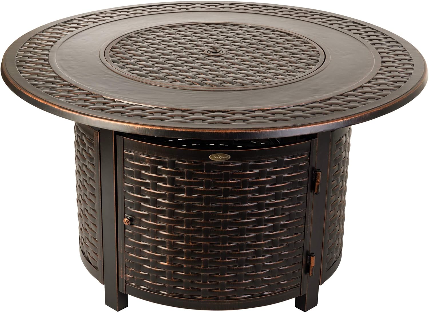 Bellante Woven Aluminum Convertible Gas Fire Pit Table 55,000 BTU Multi-Functional Outdoor with Fire Bowl Lid, Nylon Weather Cover & Clear Fire Glass - Bronze Finish - Round - 44