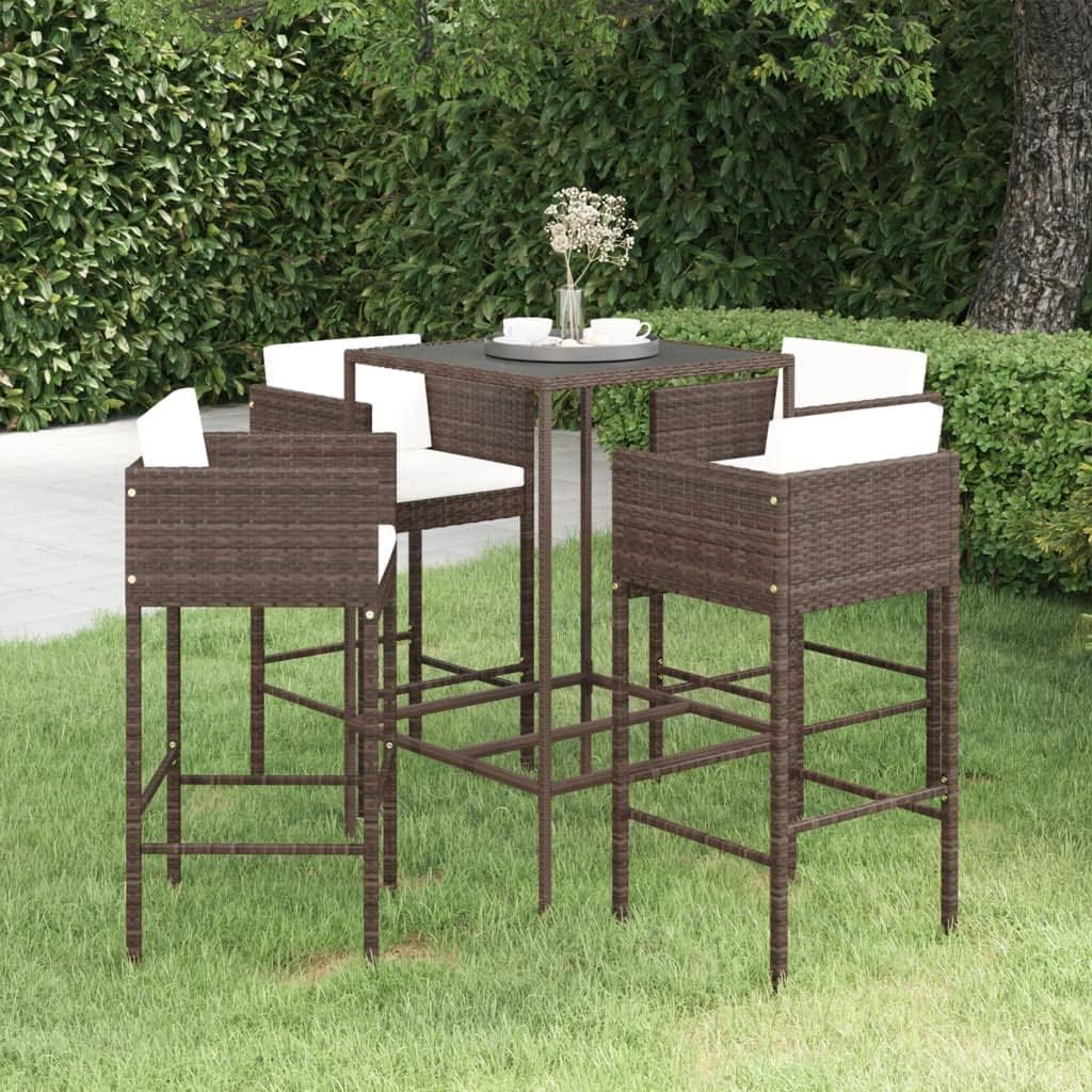 Patio Set 5 Piece Patio Bar Set with Cushions Poly Rattan Brown