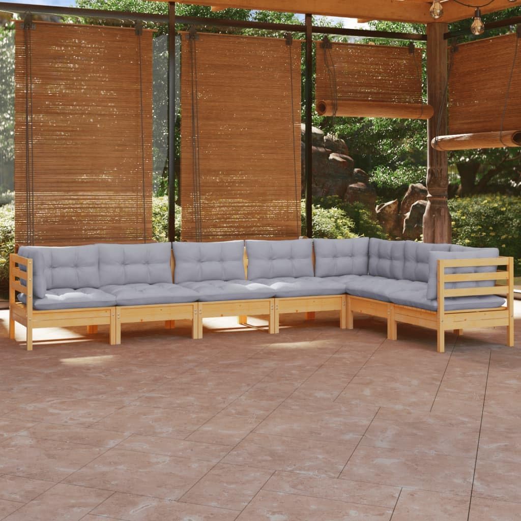7 Piece Patio Lounge Set with Gray Cushions Solid Pinewood,Cozy Modular Patio Lounge Set: Relax in Style and Enhance Your Outdoor Space Furniture Sets for Patio, Lawn & Garden