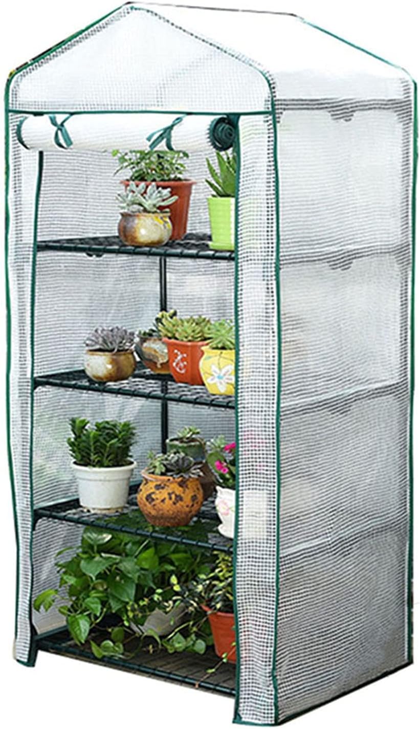 Garden Greenhouse, Plant Shed with Rolling Door, Tent Three-Layer Garden Tent, Indoor Plant Cover, Used for Flowers, Plants (Color : White, Size : 69×49×158cm)