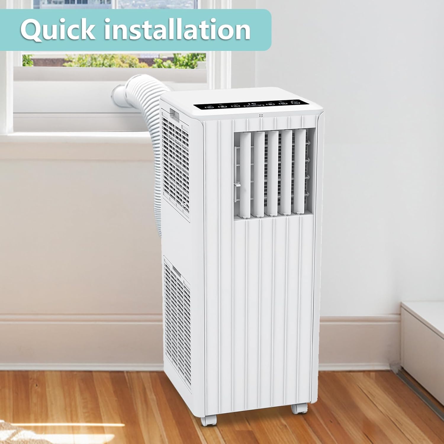 8,000BTUs Portable Air Conditioners Room Up to 350 Sq.Ft, 4-In-1 Portable Ac With Cool, Fan, Dehumidifier & Sleep Mode, Indoor Ac Unit w/Remote Control, 24H Timer, Window Installation Kit, White