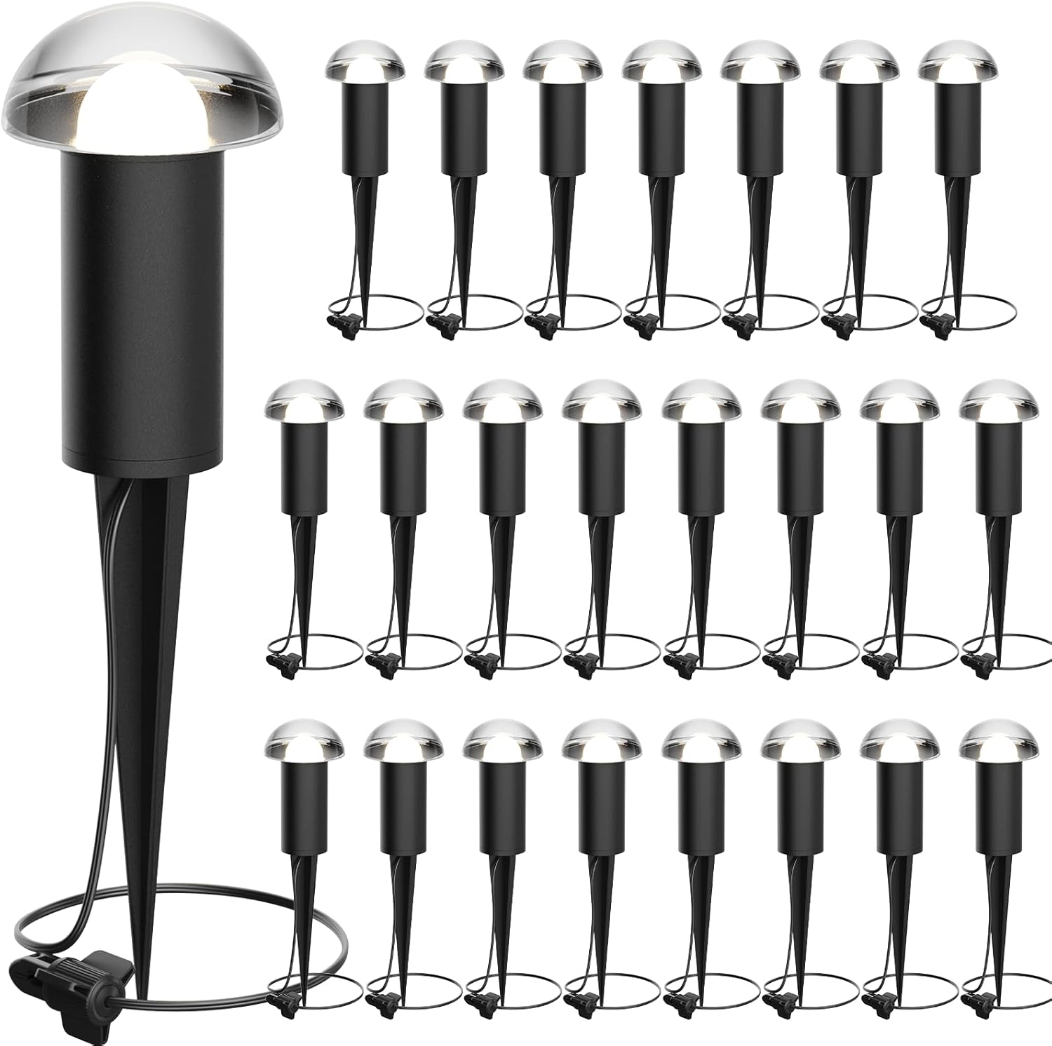 VENUS MANUFACTURING 24Pack LED Landscape Lighting Low Voltage Pathway Lights Outdoor 1.5W 35 Lumen Mushroom Lights Weatherproof Path Lights for Garden, Yard, Walkway, Path, Warm White, 3000K