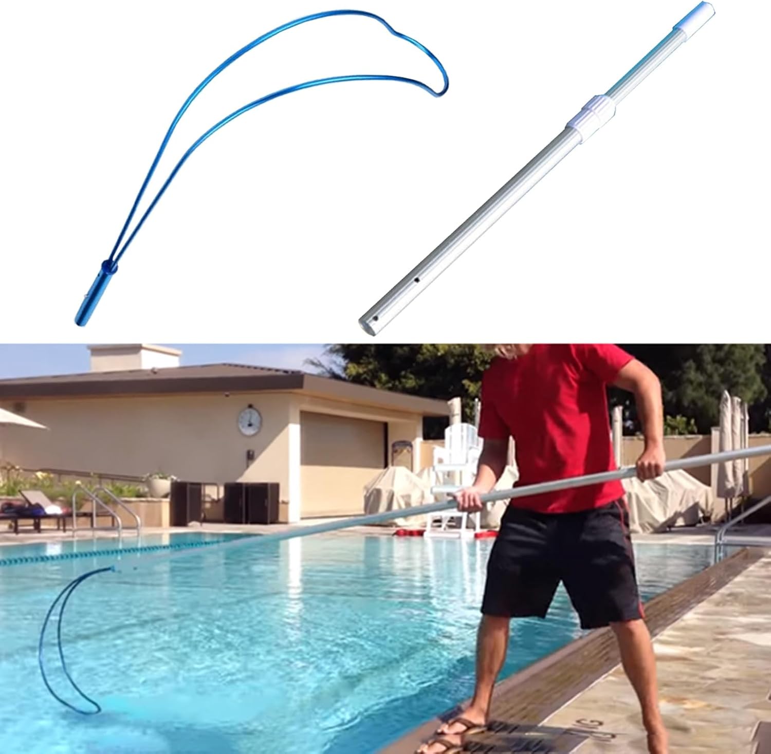 Vibeo Telescoping Pool Pole with Removable Lifesaving Hook, Aluminum Water Rescue Equipment/Safety Hook Pool Pole, Pool Maintenance Accessories(5m(16.4ft))