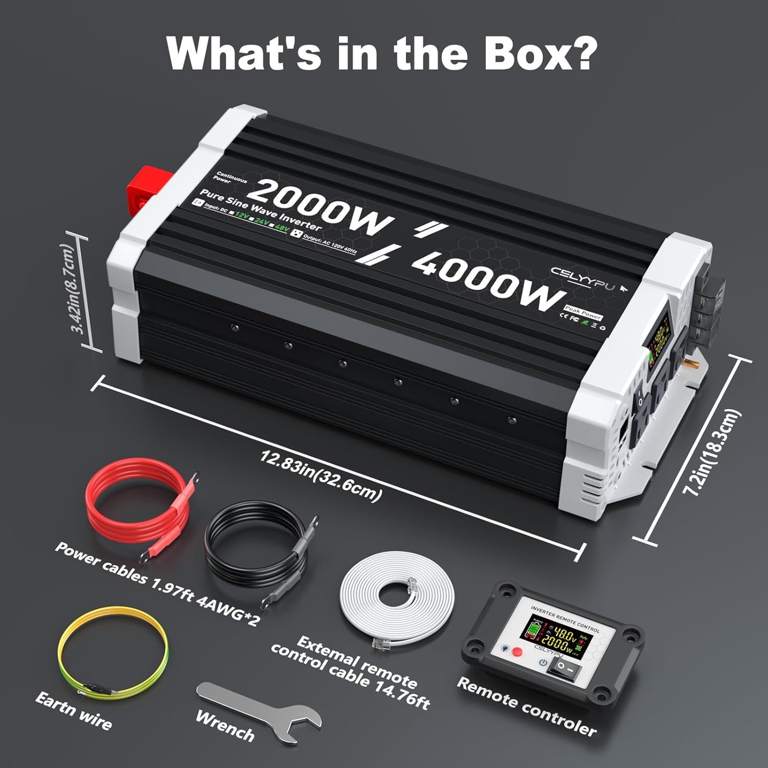 2000 watt Pure sine Wave Inverter, 48V DC to 110V AC Power Inverter, Used for Solar Emergency Power Supply in RV Homes, with 3 AC Output sockets, USB Port, Type-C Port, Remote Control with LCD Screen