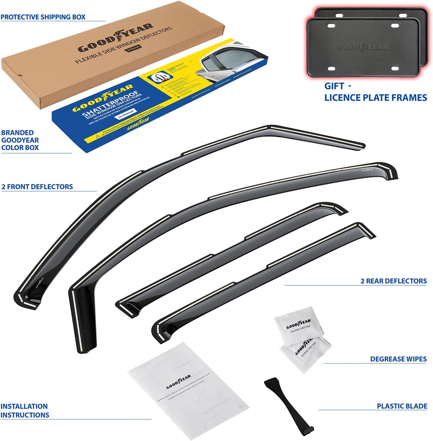 Goodyear Shatterproof in-Channel Window Deflectors for Nissan Frontier 2022-2026 Crew Cab, Rain Guards, Window Visors for Cars, Vent Deflector, Car Accessories, 4 pcs - GY007865