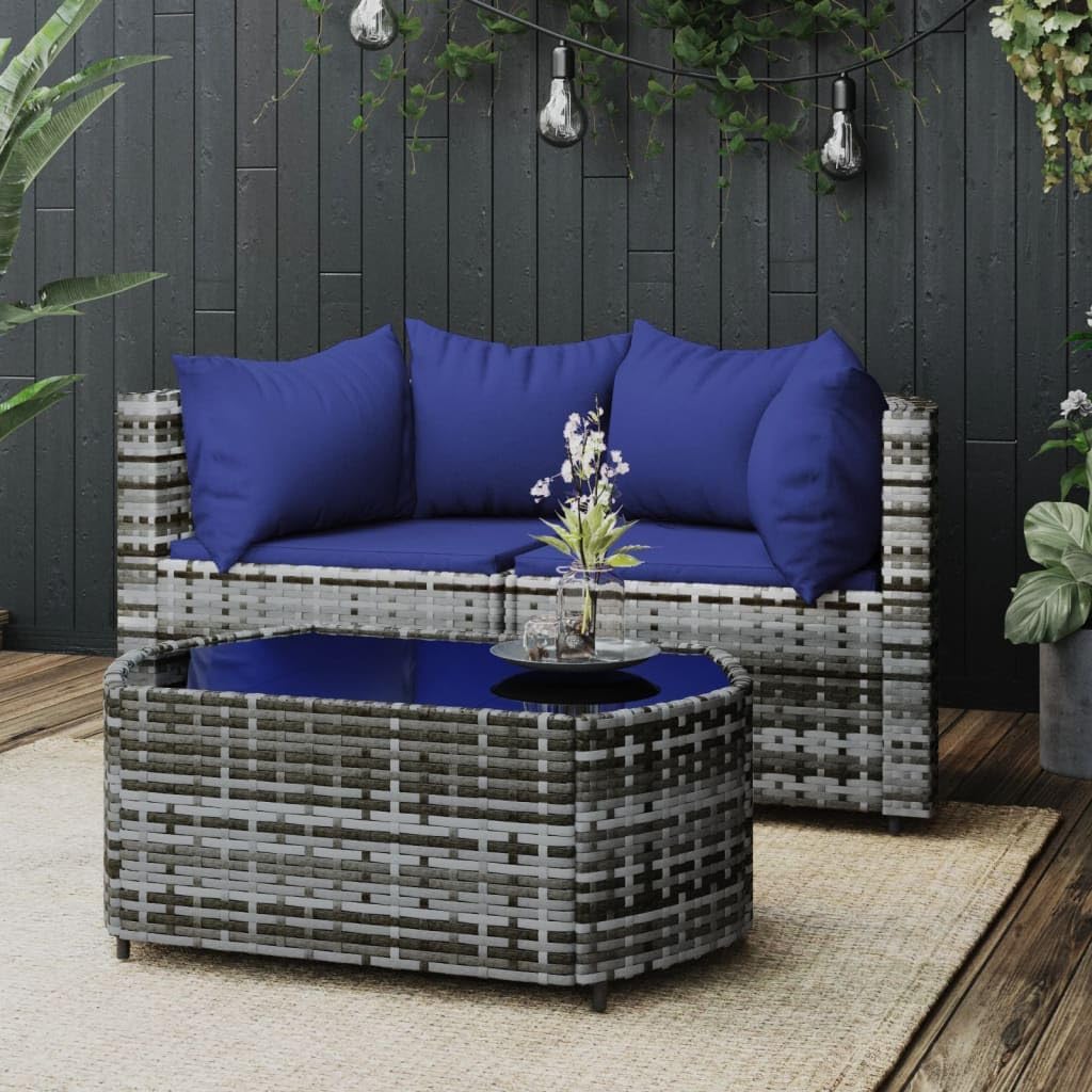 Patio Furniture, 3 Piece Patio Lounge Set with Cushions Gray Poly Rattan