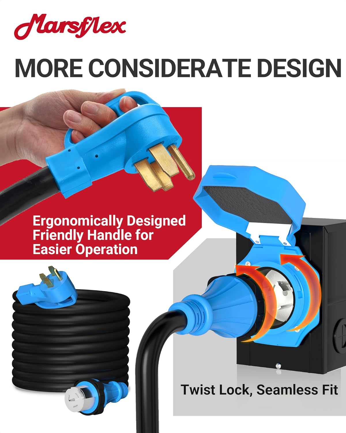 Marsflex 50 Amp Generator Cord and Power Inlet Box, 25FT 50 Amp Generator Cord, NEMA 14-50P / SS2-50R, for 125/250 Volt 12500 Watts, Weatherproof Outdoor Use with LED Power Indicator, ETL Listed