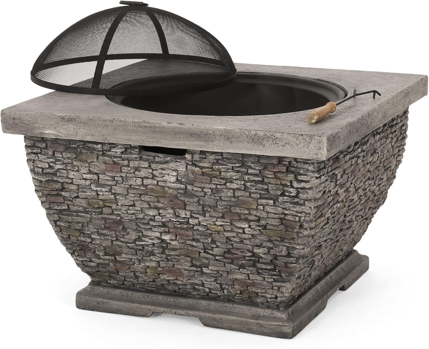 Chery Industrial 32 Inch Square Magnesium Oxide Wood Burning Fire Pit, Lightweight Concrete Outdoor Patio Backyard Firepit, Grey