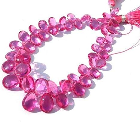13 inch natural beads strand of 9x6-12x8mm faceted pear rubelite pink quartz gemstone briolletes beads for DIY jewelry - necklace, bracelet, earring, ring.