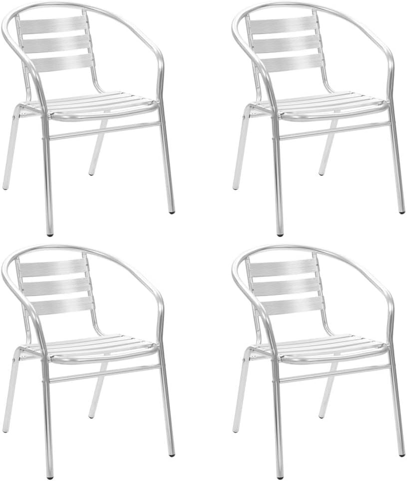 Stackable Patio Chairs 4 pcs Aluminum,： Patio Furniture & Accessories, Silver