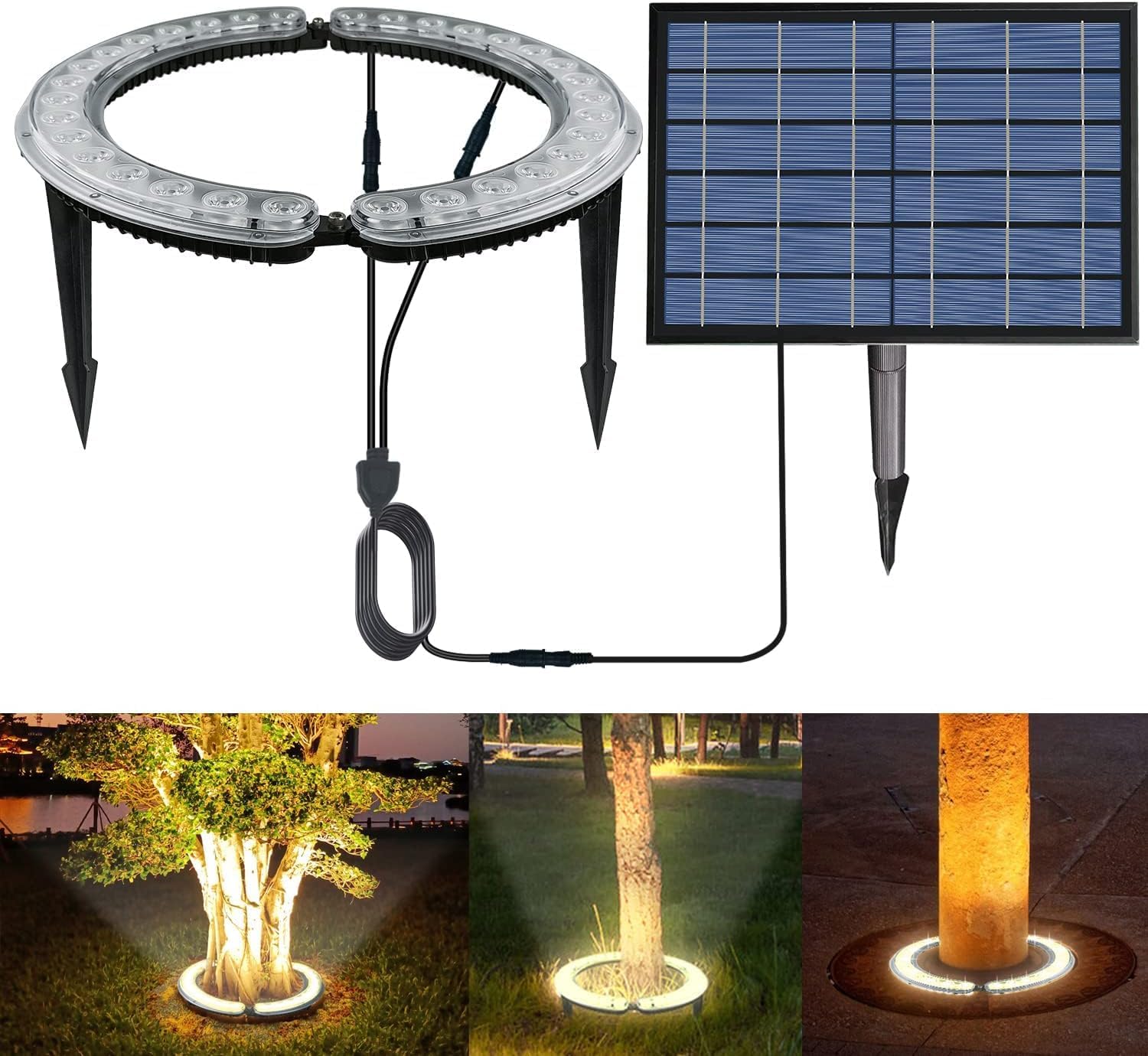 Solar Palm Tree Lights Outdoor, 32 LED 12W Landscape Spotlights for Big Trees, Super Bright 12000mAh Solar Flood Lights, Dusk to Dawn Waterproof Garden Yard Christmas Decorations