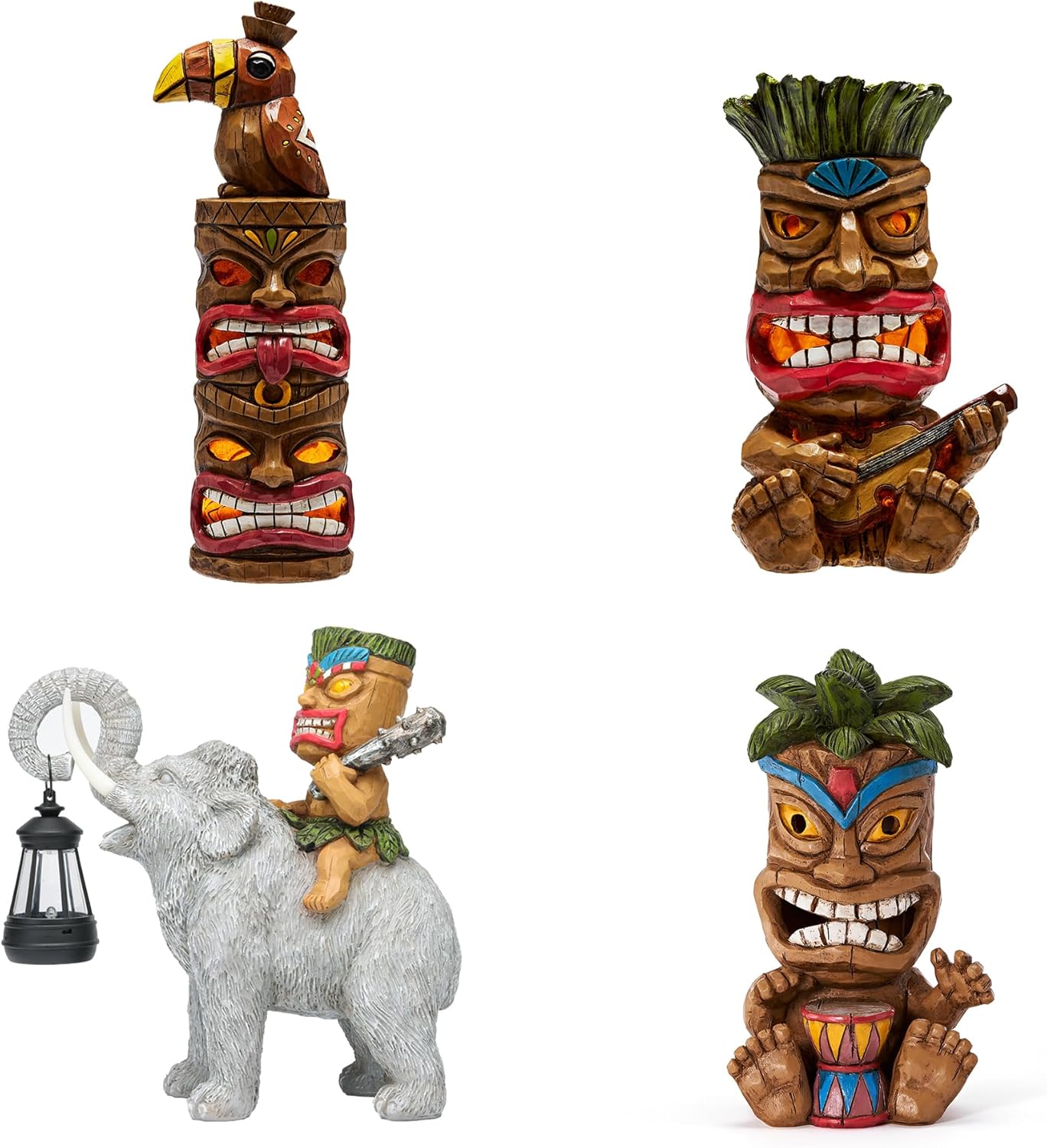 Solar Tiki Statue 4 Combinations Outdoor Decor-Tiki Bar Decor Yard Statues Lawn Figurine Garden Tiki Statue Gardening Gift Mother Mom