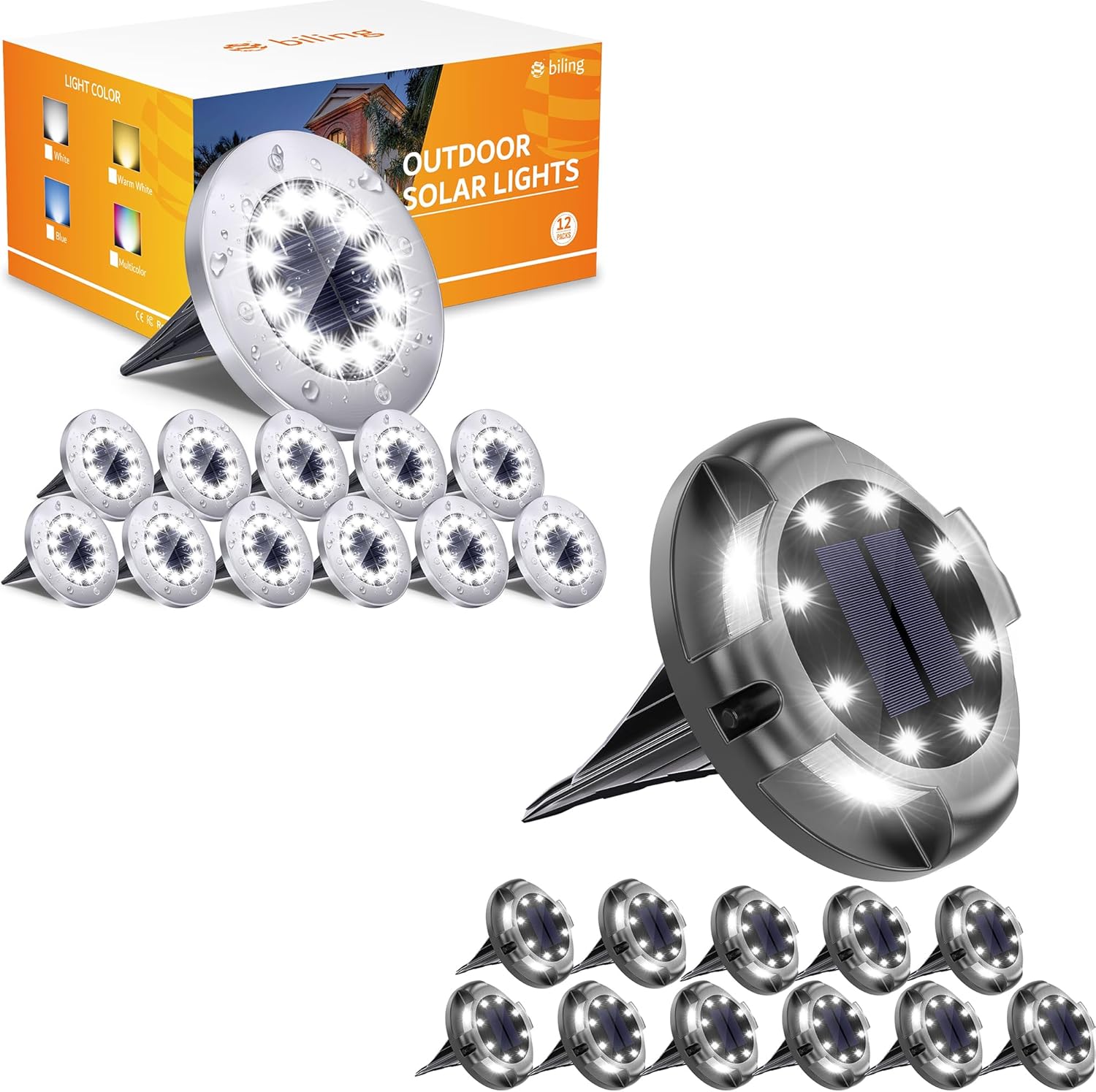Biling 12 Pack Solar Ground Lights & 12 Pack Solar Ground Lights Outdoor Waterproof