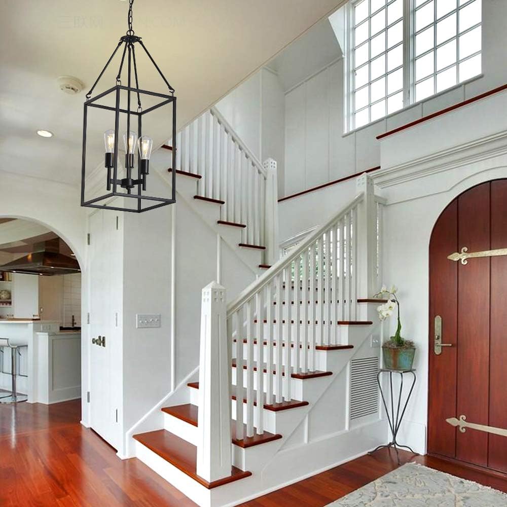 XILICON Foyer Chandelier 3 Lights Black Pendant Lighting Vintage Ceiling Light Fixture