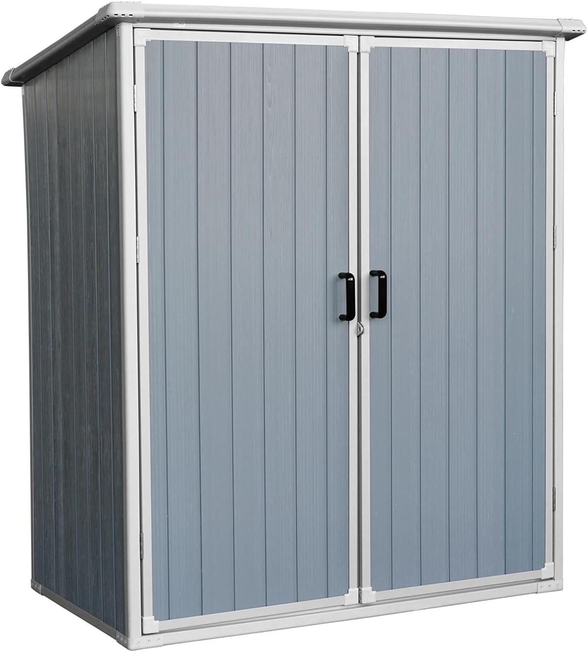 5x3 Resin Outdoor Storage Shed with Floor, Vertical Plastic Storage Cabinet with Lockable Doors, All-Weather Garden Tool Shed for Bikes and Patio Furniture (Grey)