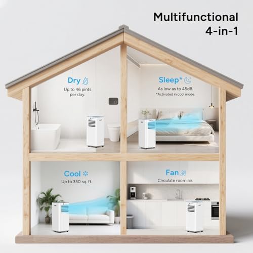 DR.PREPARE 8000 BTU Portable Air Conditioners, Cools Room Up to 350 sq. ft, 4 Modes AC Unit with Fast Cooling, Remote Control, 24H Times, Sleep Mode, Portable for Bedroom, Home, Office
