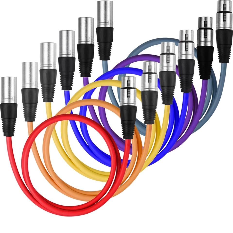 Colored XLR Cable Male to Female OFC Copper Double Shield Suitable for Microphone Mixer Stage Lighting Amplifier 6-Pack(1 m)